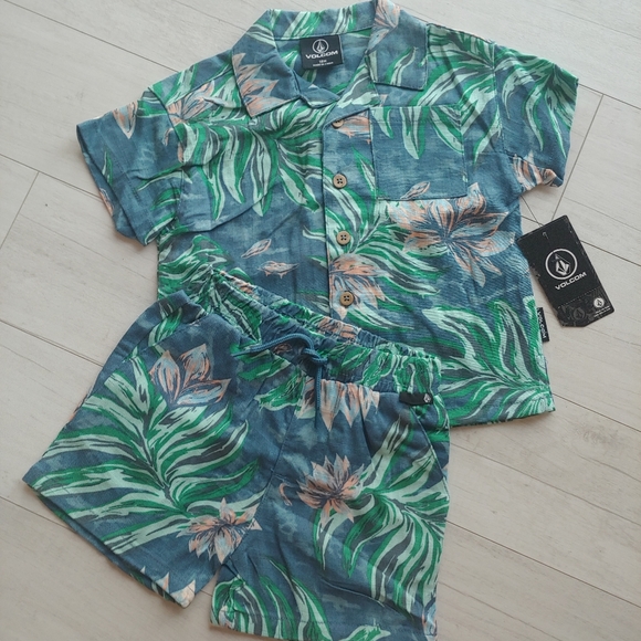 VOLCOM Baby NEW Beach Linen Shirt & Shorts Set - Picture 1 of 9